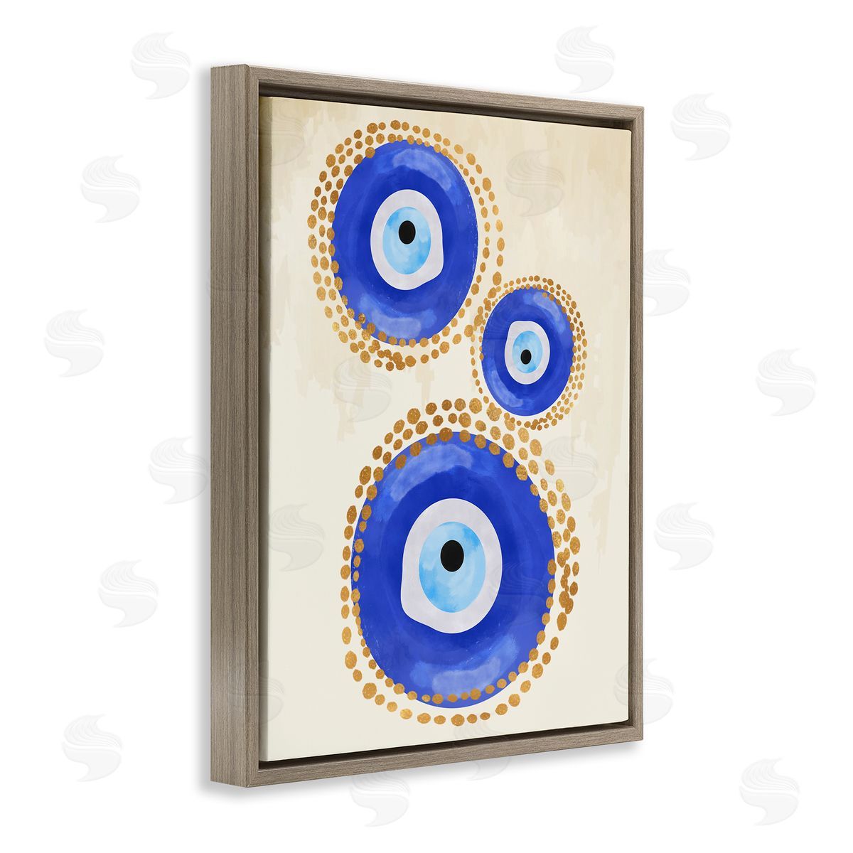 Round Blue Evil Eye Pattern Brown Floating Frame Canvas Wall Art, Home Decor by Two Smart Blondes