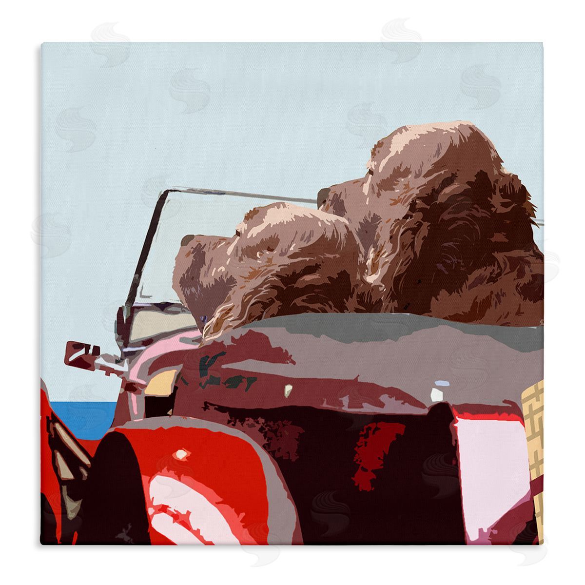 Noah Bay Dogs Driving Convertible Car Clear Blue Sky  Stretched Canvas Wall Art Print