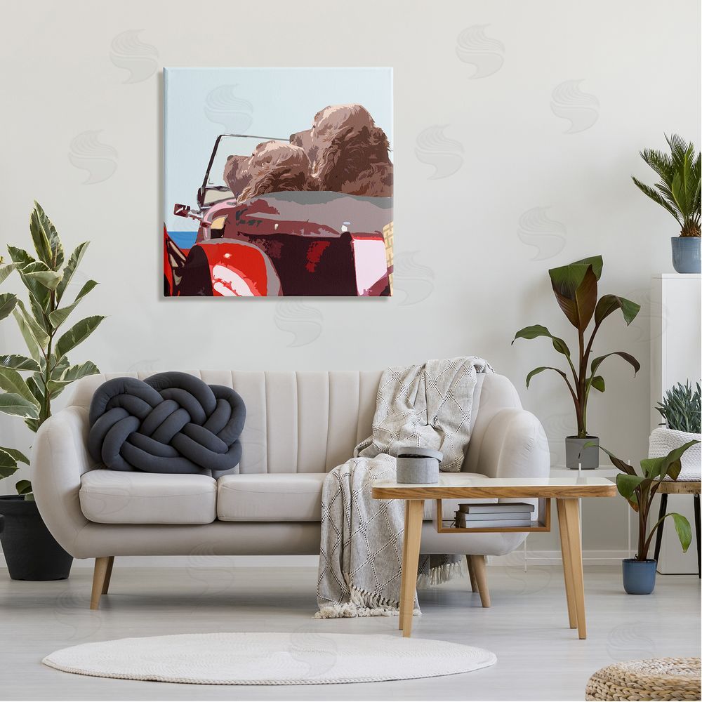 Noah Bay Dogs Driving Convertible Car Clear Blue Sky  Canvas Wall Art in Room