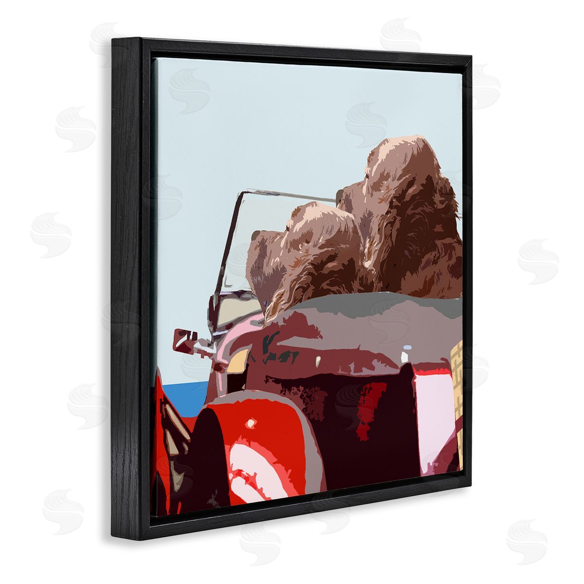 Noah Bay Dogs Driving Convertible Car Clear Blue Sky  Black Floating Frame Canvas Wall Art Print