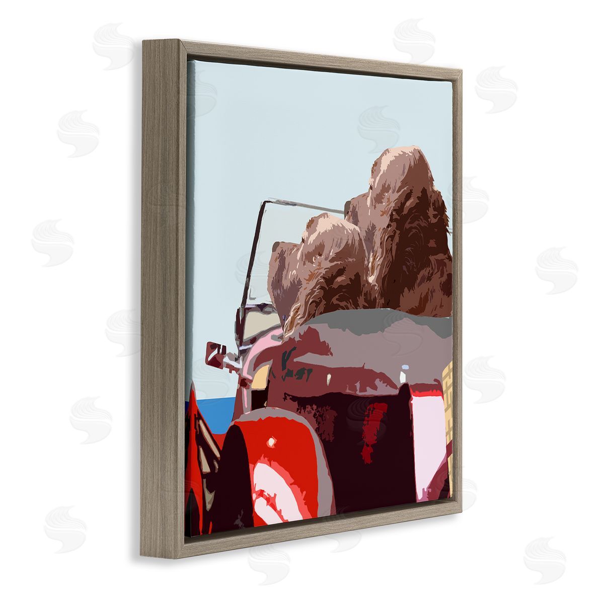 Noah Bay Dogs Driving Convertible Car Clear Blue Sky  Brown Floating Frame Canvas Wall Art Print