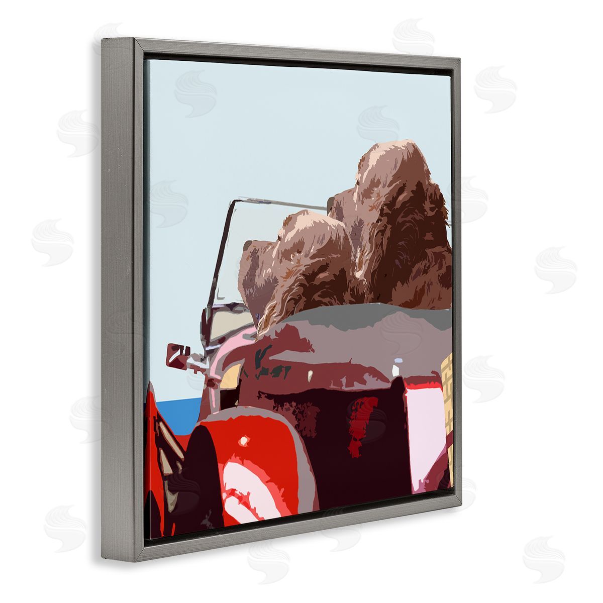 Noah Bay Dogs Driving Convertible Car Clear Blue Sky  Gray Floating Frame Canvas Wall Art Print