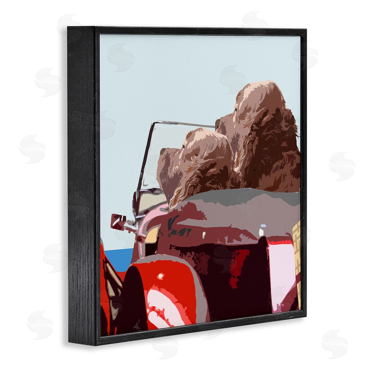 Noah Bay Dogs Driving Convertible Car Clear Blue Sky  Black Framed Glicee Wall Art Print