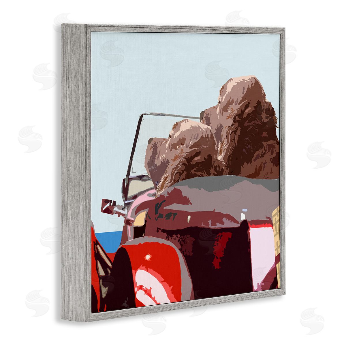 Noah Bay Dogs Driving Convertible Car Clear Blue Sky  Gray Framed Glicee Wall Art Print