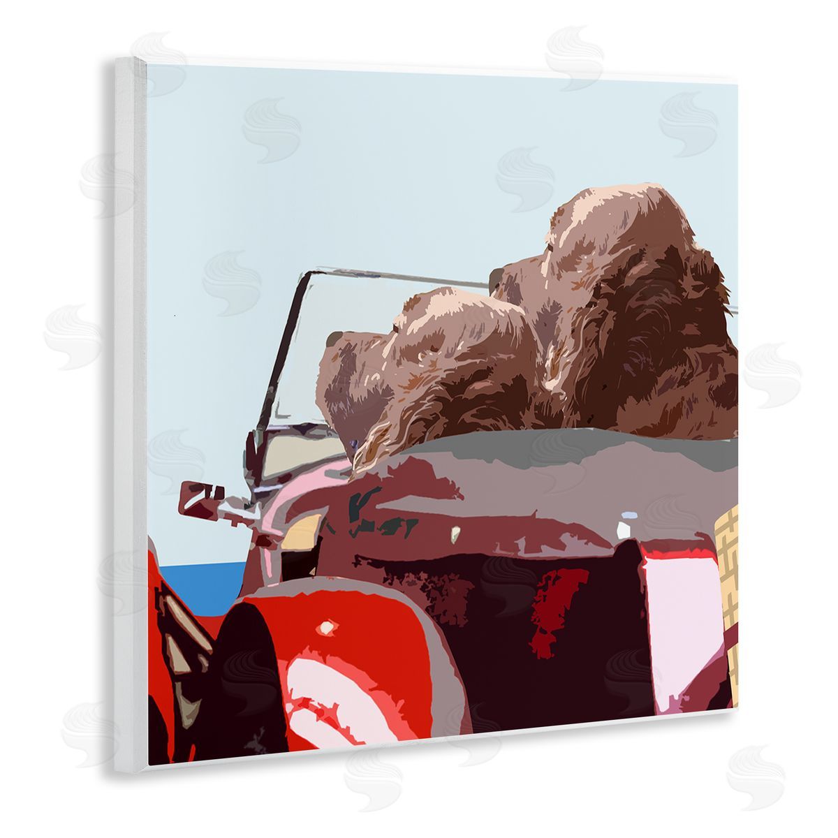 Noah Bay Dogs Driving Convertible Car Clear Blue Sky  Wooden Wall Plaque Art Print