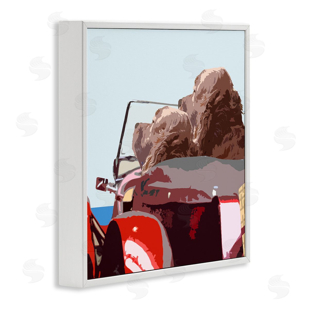 Noah Bay Dogs Driving Convertible Car Clear Blue Sky  White Framed Glicee Wall Art Print