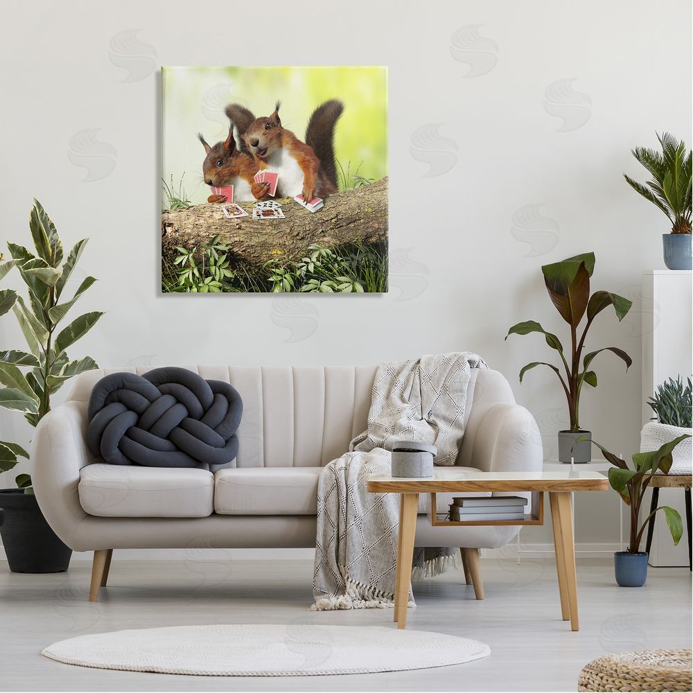 Chiara Silly Squirrels Playing Card Games Tree Branch Canvas Wall Art in Room