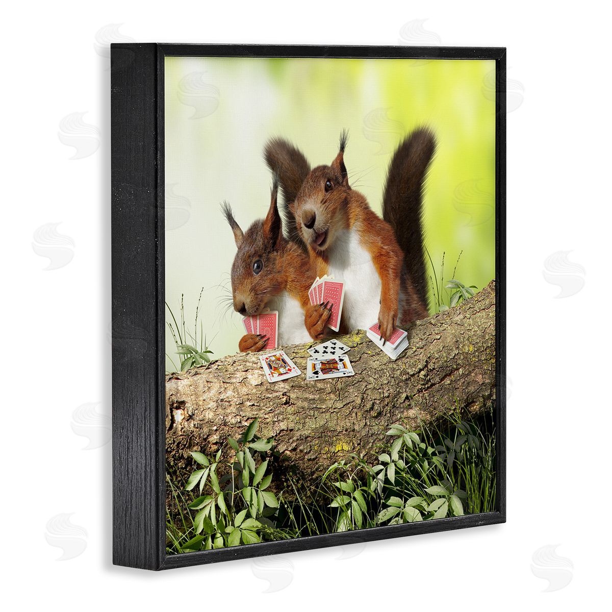 Chiara Silly Squirrels Playing Card Games Tree Branch Black Framed Glicee Wall Art Print