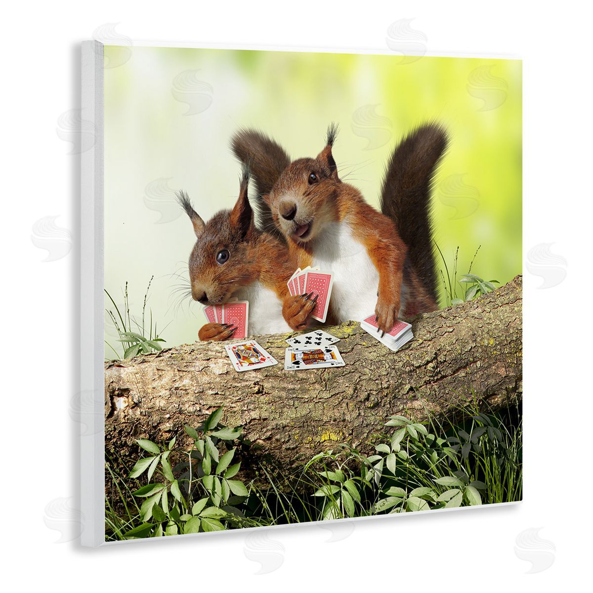 Chiara Silly Squirrels Playing Card Games Tree Branch Wooden Wall Plaque Art Print