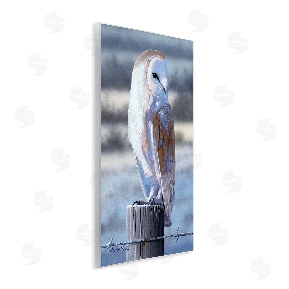 Alan Weston Serene Barn Owl Perched Snow Dusted Fence Wall Plaque Art Print