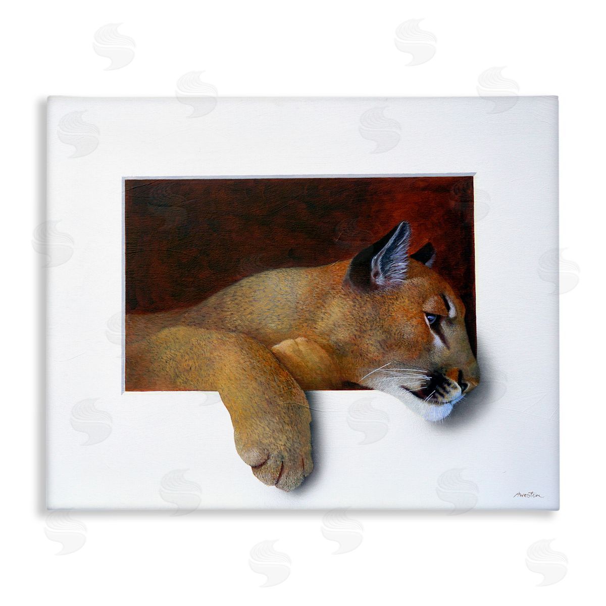 Alan Weston Wild Cougar Resting Head Interesting Illusion Painting Stretched Canvas Wall Art Print