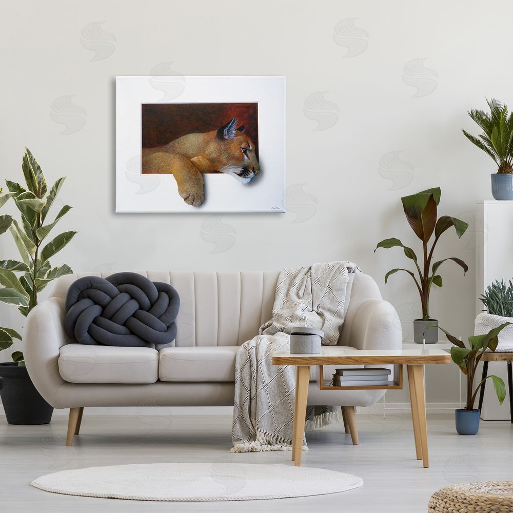 Alan Weston Wild Cougar Resting Head Interesting Illusion Painting Canvas Wall Art Print in Room