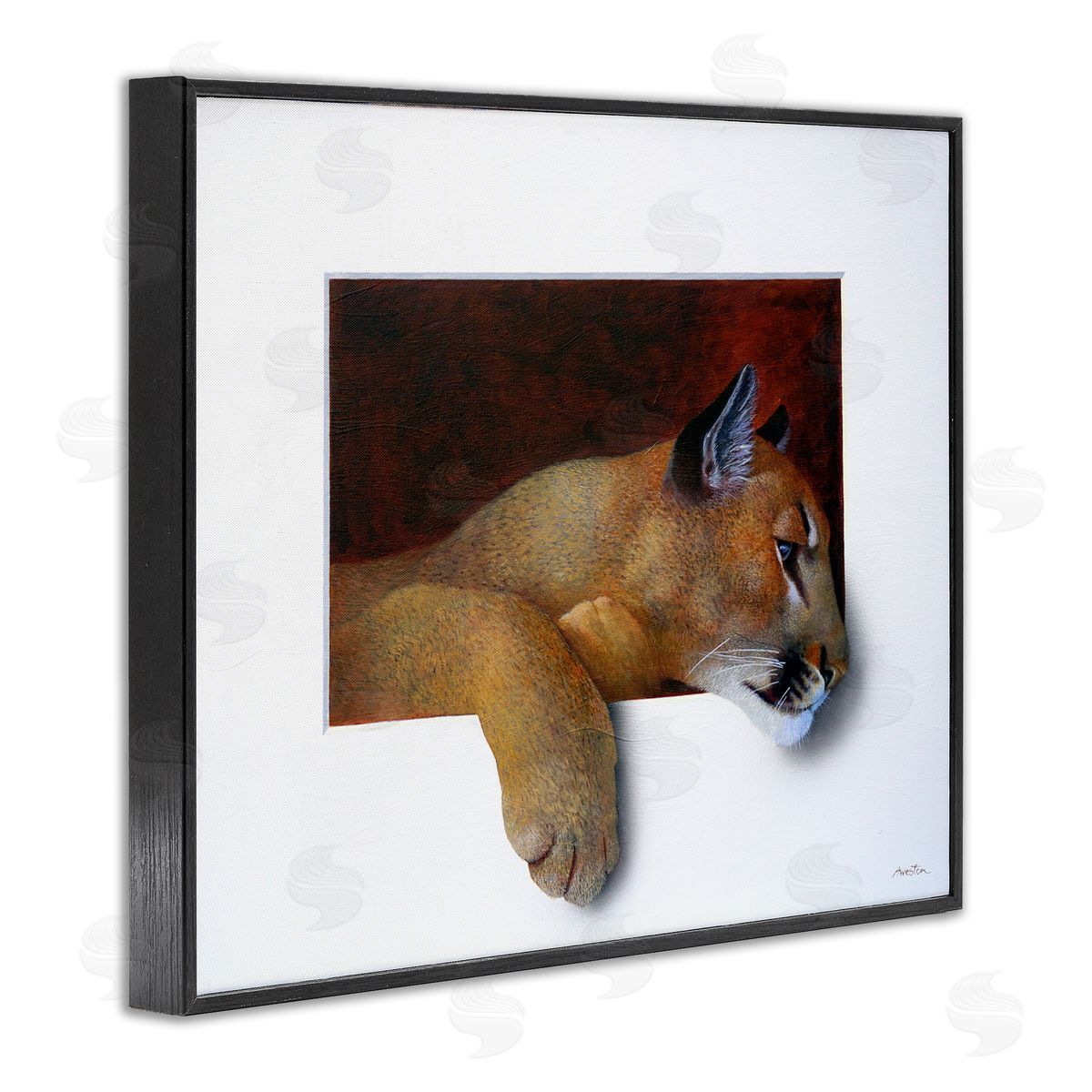 Alan Weston Wild Cougar Resting Head Interesting Illusion Painting Black Framed Giclee Wall Art Print