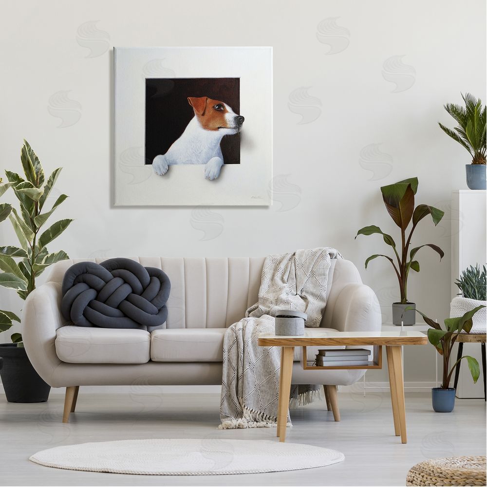 Alan Weston Jack Terrier Dog Peering Dreamlike Illusion Space Canvas Wall Art in Room