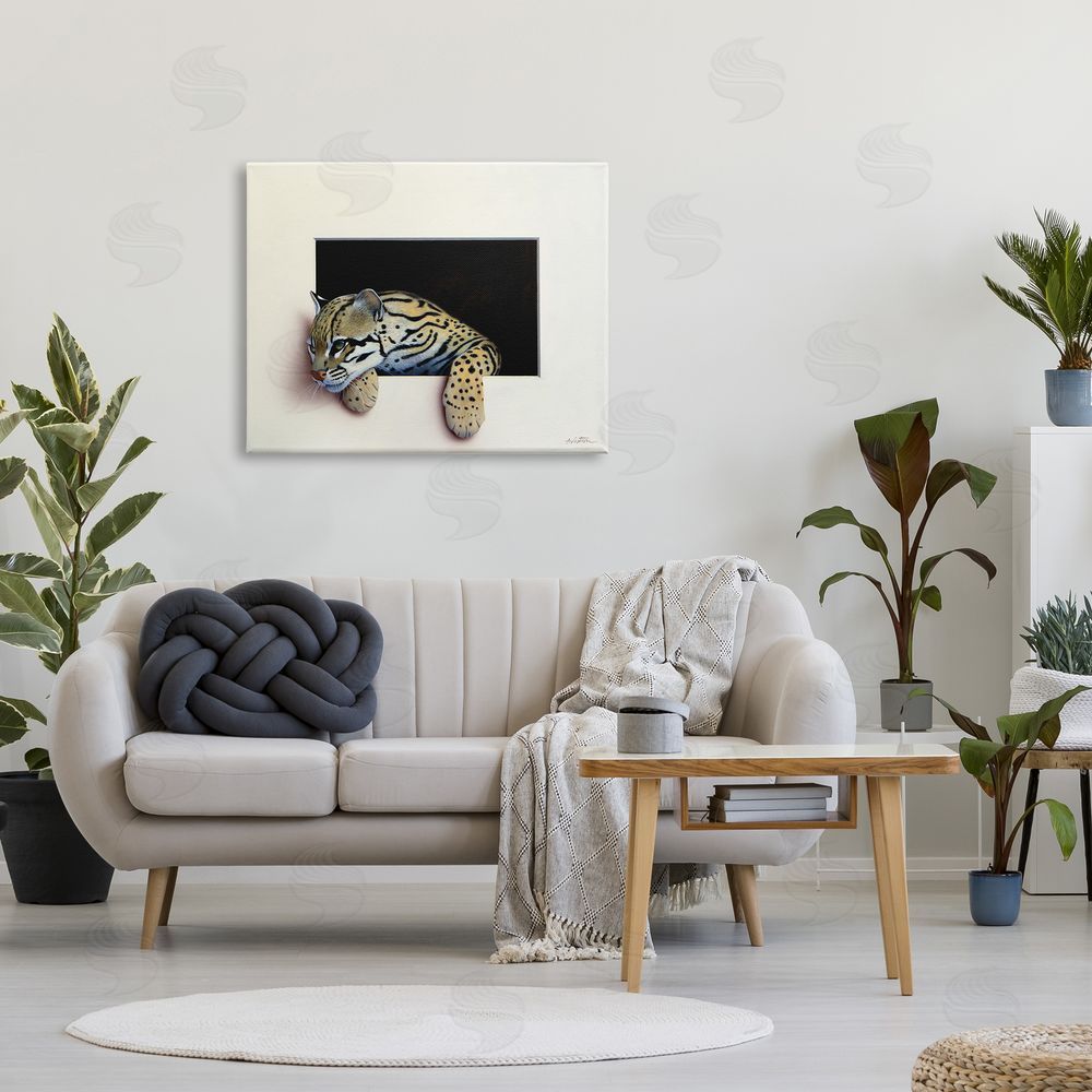 Alan Weston Wildlife Ocelot Resting Paws Cutout Illusion Canvas Wall Art Print in Room