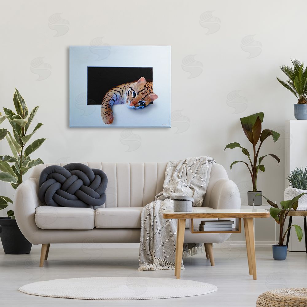Alan Weston Baby Ocelot Cat Relaxing Paw Dark Mysterious Space Canvas Wall Art Print in Room