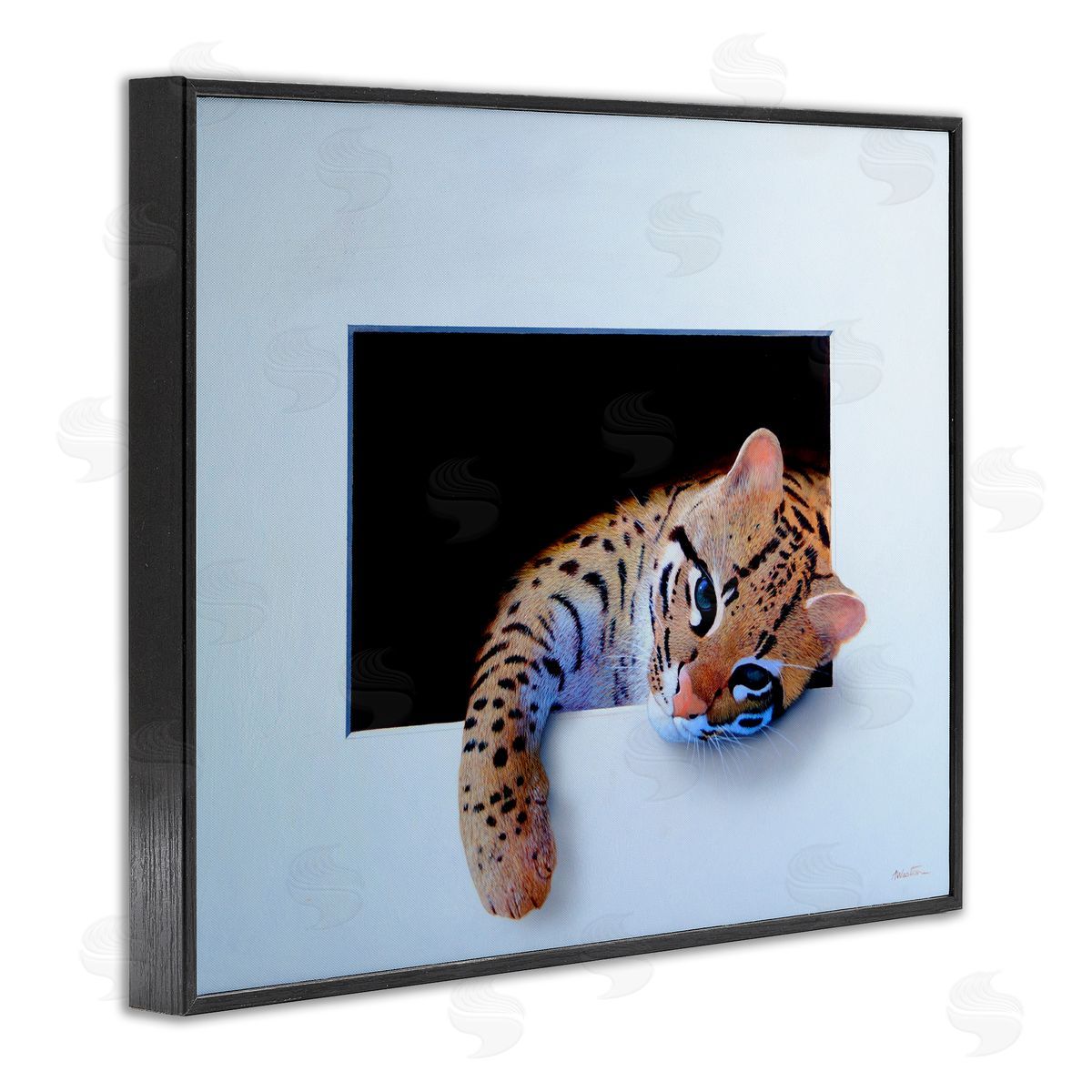 Alan Weston Baby Ocelot Cat Relaxing Paw Dark Mysterious Space Black Framed Giclee Wall Art Print