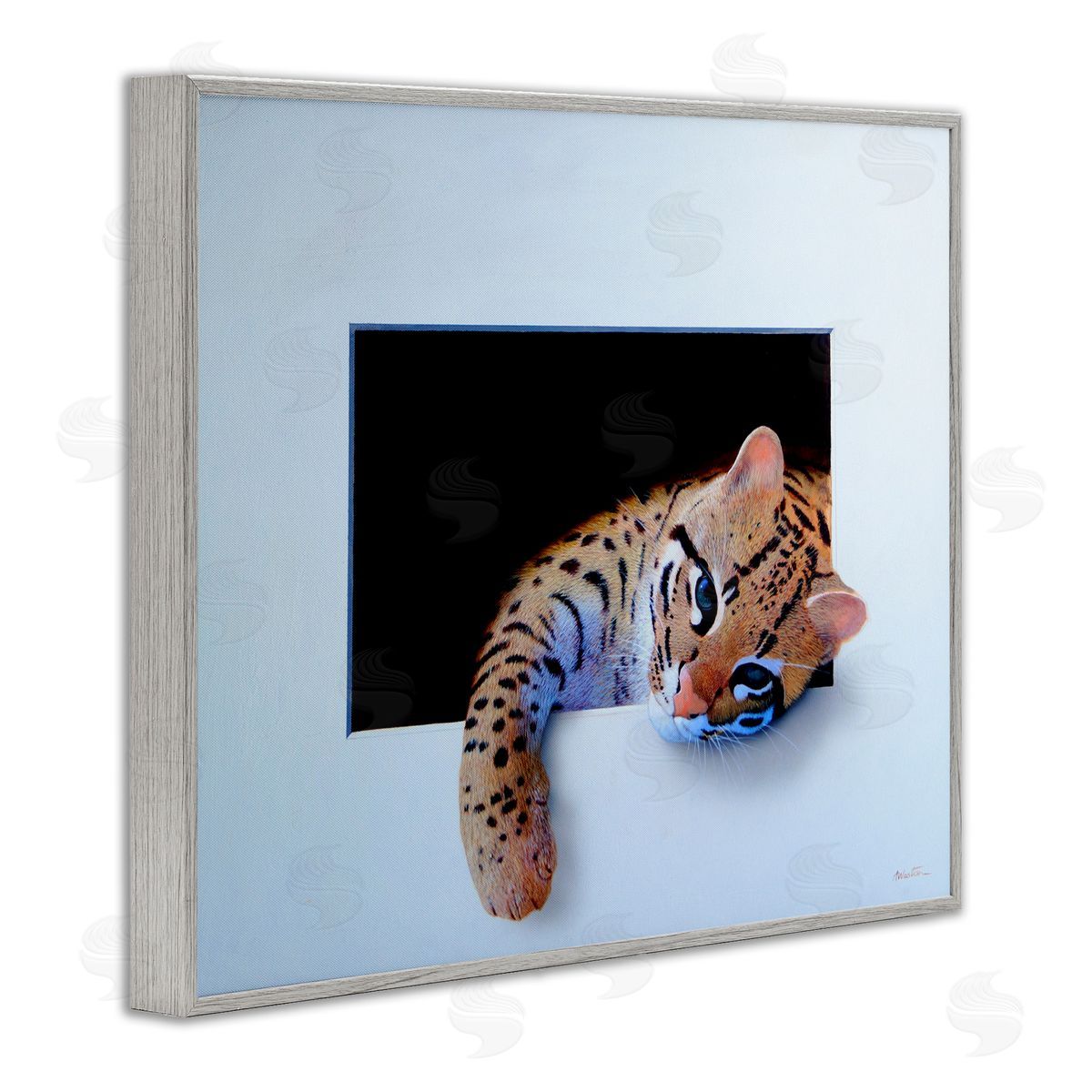 Alan Weston Baby Ocelot Cat Relaxing Paw Dark Mysterious Space Gray Framed Giclee Wall Art Print