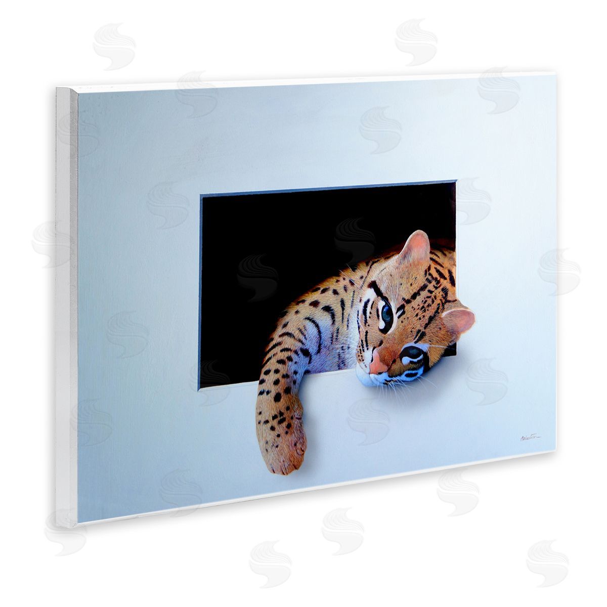 Alan Weston Baby Ocelot Cat Relaxing Paw Dark Mysterious Space Wall Plaque Art Print