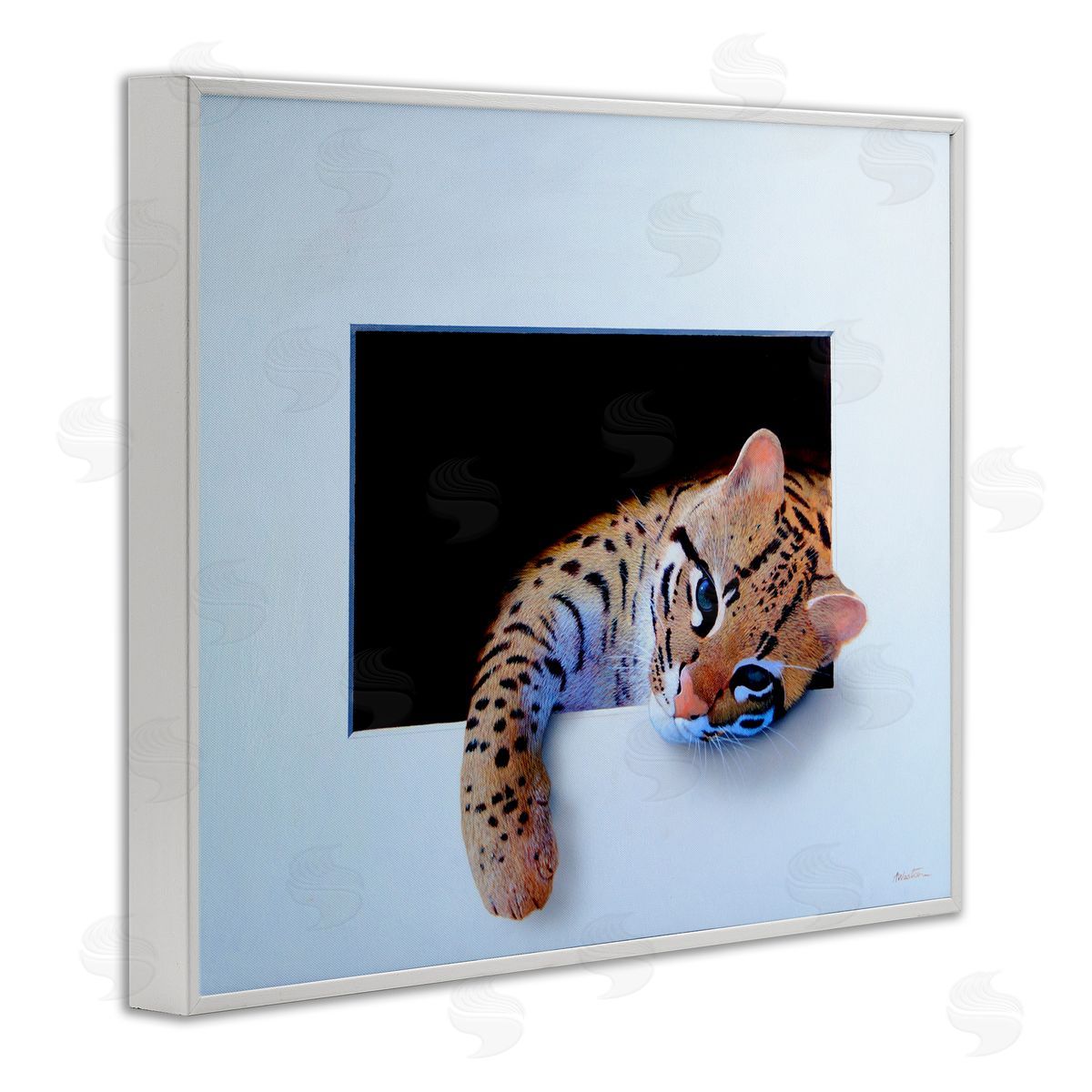 Alan Weston Baby Ocelot Cat Relaxing Paw Dark Mysterious Space White Framed Giclee Wall Art Print
