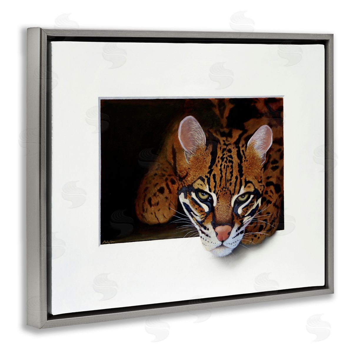 Alan Weston Menacing Cheetah Glaring Jungle Cat Obscure Painting Gray Floating Frame Canvas Wall Art Print