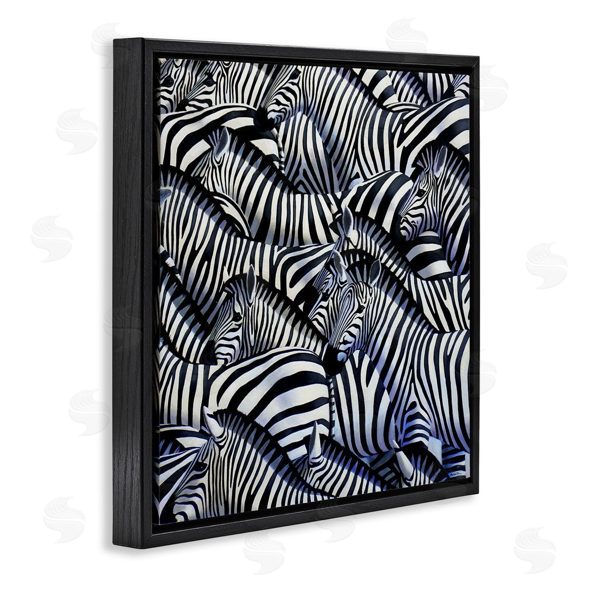 Alan Weston Crowded Zebra Herd Black Stripes Animals Painting Black Floating Frame Canvas Wall Art Print