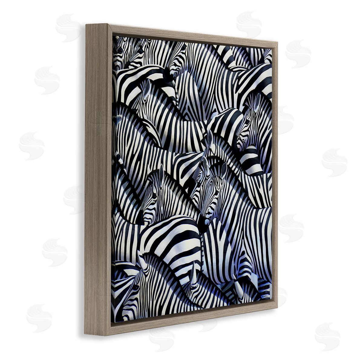 Alan Weston Crowded Zebra Herd Black Stripes Animals Painting Brown Floating Frame Canvas Wall Art Print