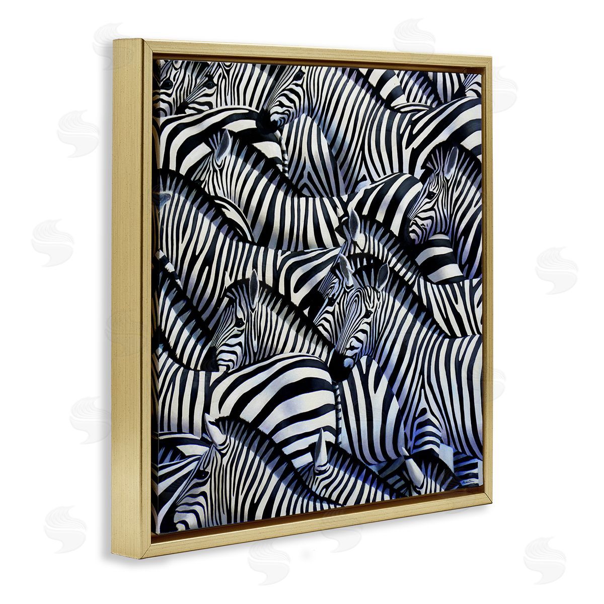 Alan Weston Crowded Zebra Herd Black Stripes Animals Painting Gold Floating Frame Canvas Wall Art Print