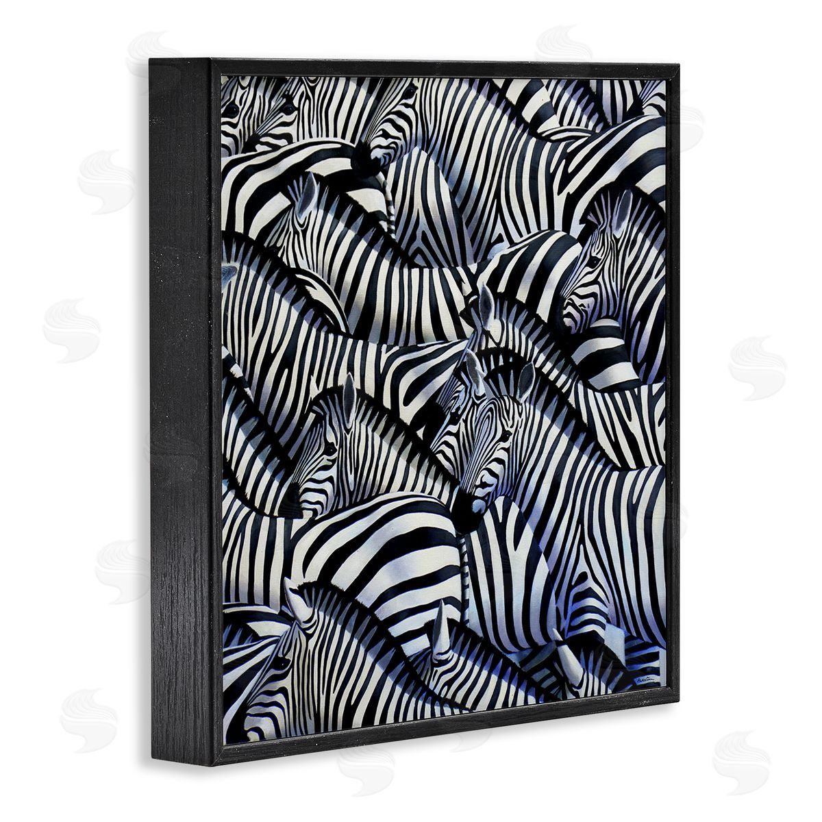 Alan Weston Crowded Zebra Herd Black Stripes Animals Painting Black Framed Glicee Wall Art Print