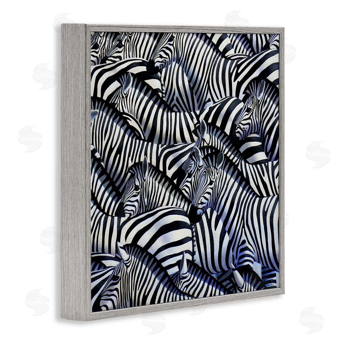 Alan Weston Crowded Zebra Herd Black Stripes Animals Painting Gray Framed Glicee Wall Art Print