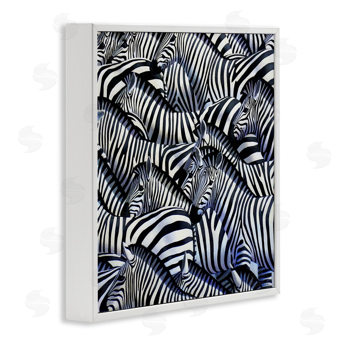 Alan Weston Crowded Zebra Herd Black Stripes Animals Painting White Framed Glicee Wall Art Print