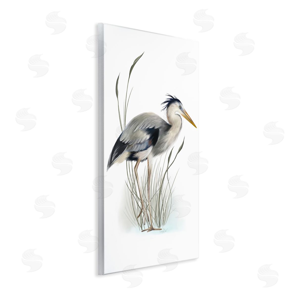Studio Q Detailed Heron Bird Leering Wetland Grass Marsh Wall Plaque Art Print