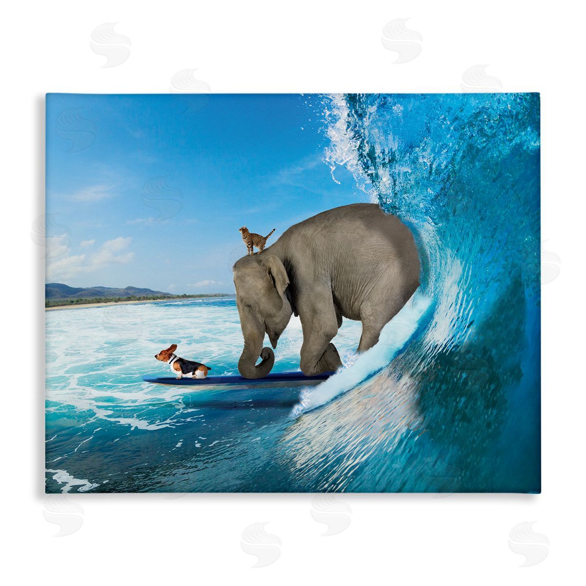 Nobleworks Animals Riding Ocean Waves Surfing Elephant Cat Dog Stretched Canvas Wall Art Print