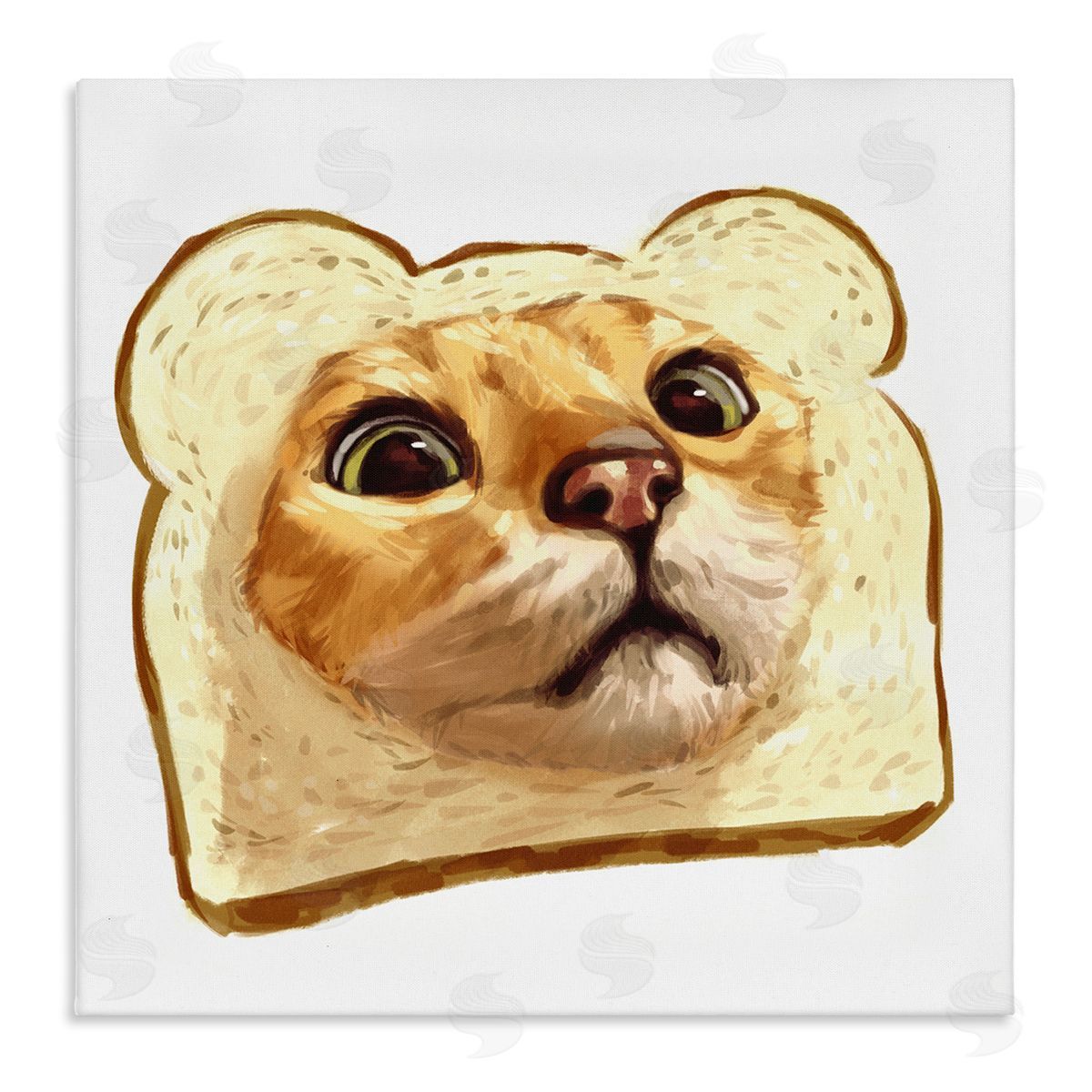Ziwei Li Silly Tabby Cat Face Head Inside Toast Bread  Stretched Canvas Wall Art Print