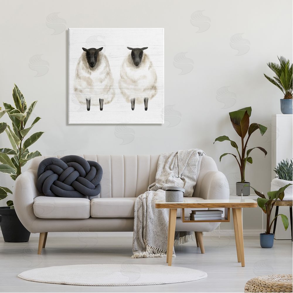 Stupell Studio Two Sheep Standing Rustic Grainy Farm Sign Canvas Wall Art in Room