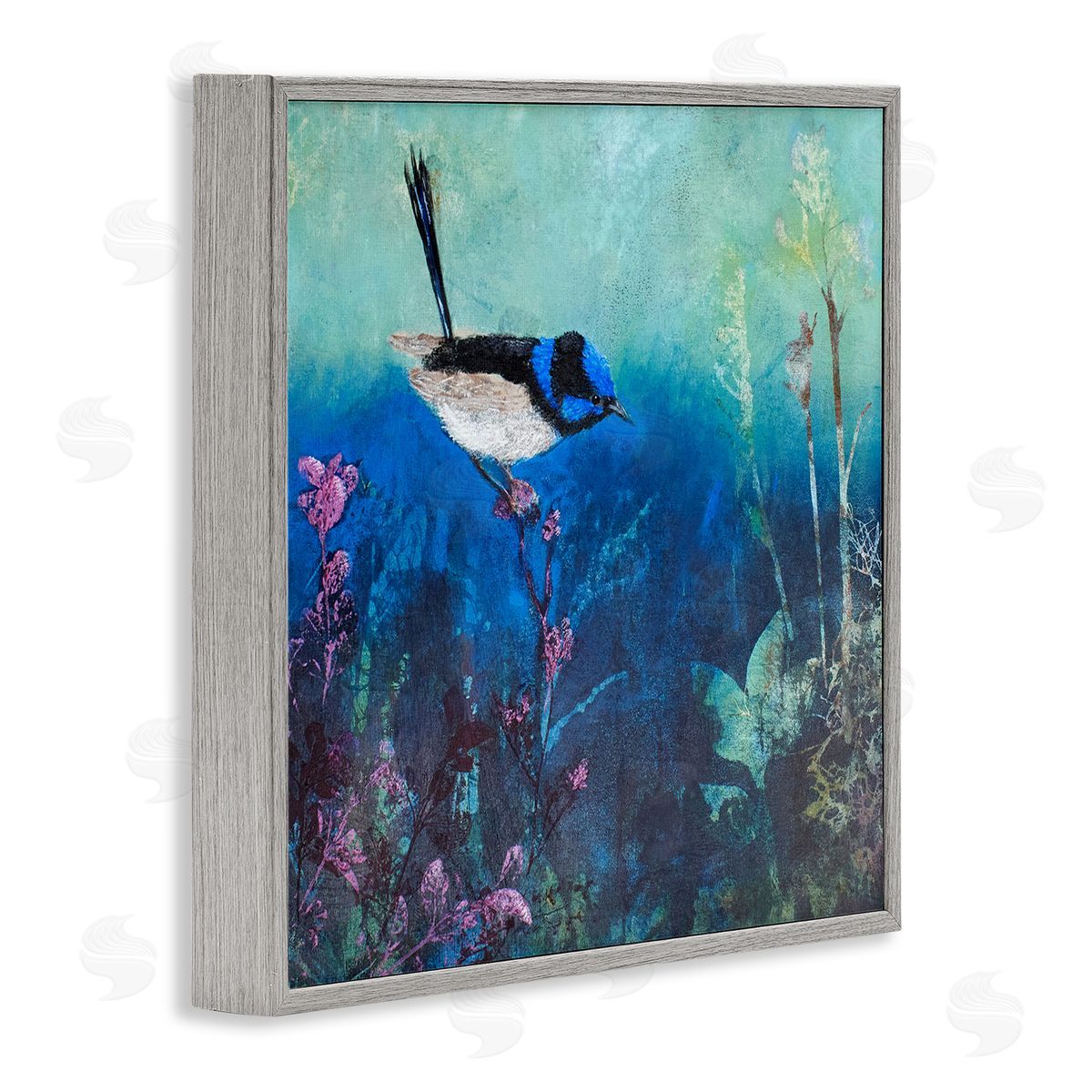 Trudy Rice Blue Bird Perched Sea Life Coral Underwater Scene Gray Framed Glicee Wall Art Print