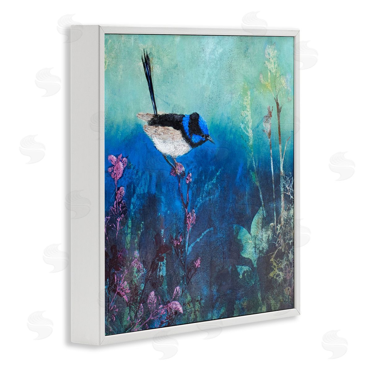 Trudy Rice Blue Bird Perched Sea Life Coral Underwater Scene White Framed Glicee Wall Art Print