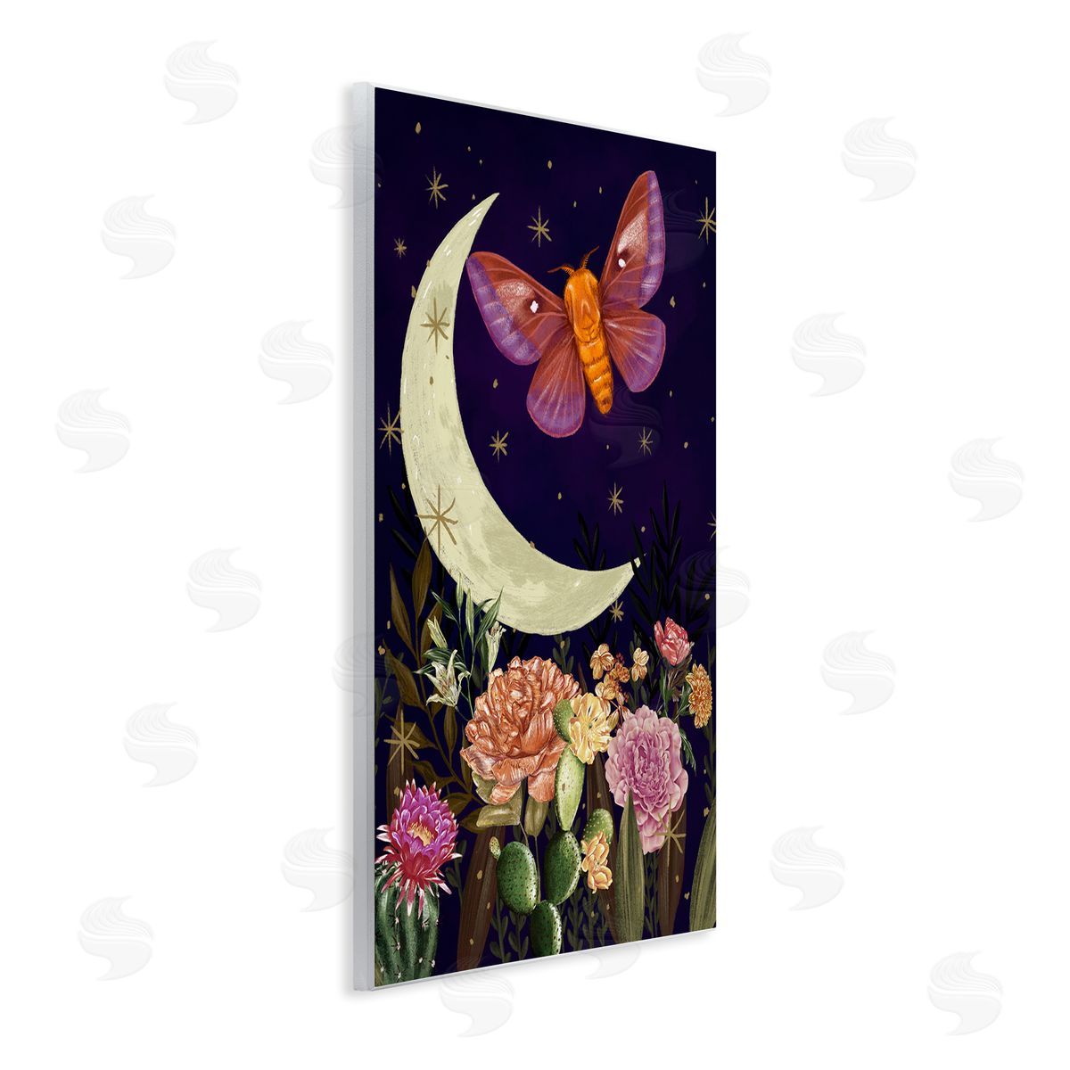 Raquel Maciel Lunar Butterfly Flying Night Sky Floral Garden Wall Plaque Art Print