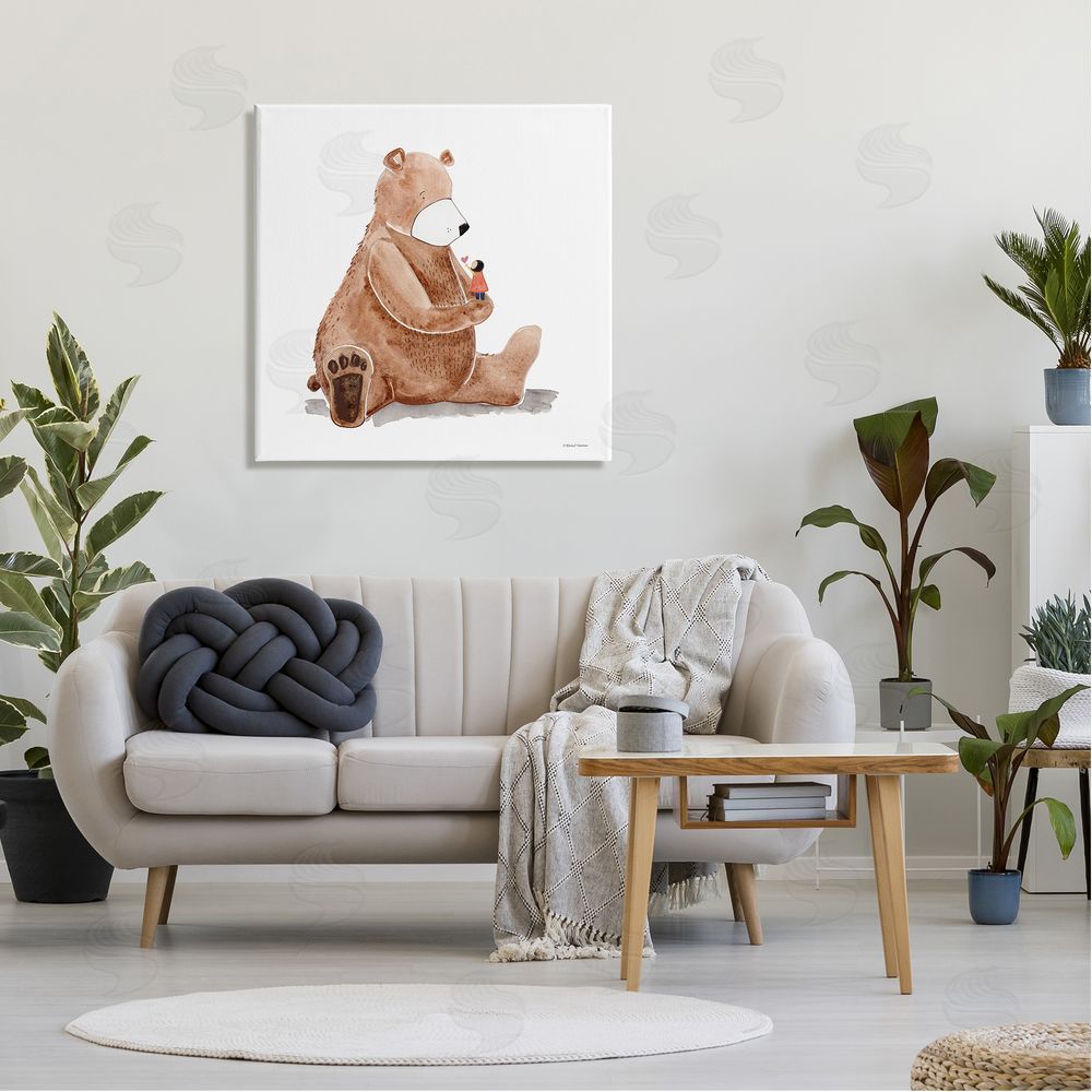 Rachel Nieman Child Loving Heart Big Brown Teddy Bear  Canvas Wall Art in Room