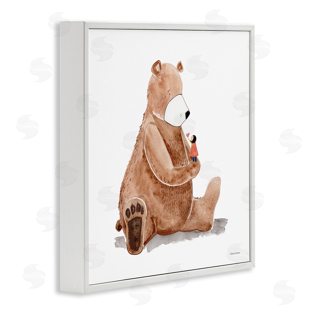 Rachel Nieman Child Loving Heart Big Brown Teddy Bear  White Framed Glicee Wall Art Print