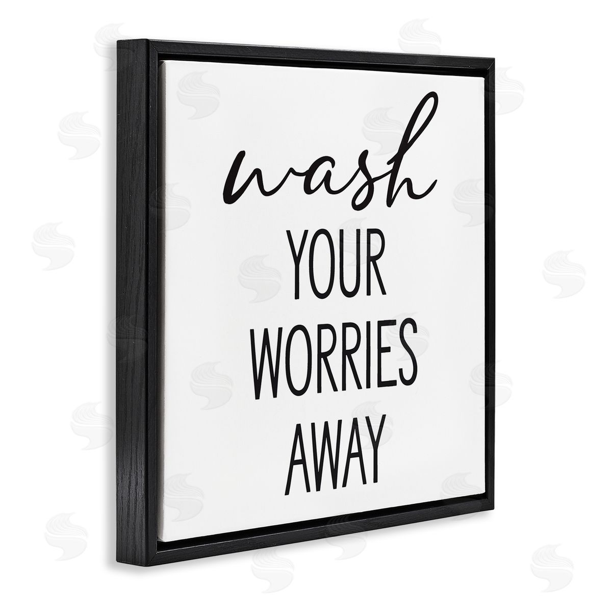 Lettered and Lined Wash Your Worries Away Casual Bathroom Typography Black Floating Frame Canvas Wall Art Print