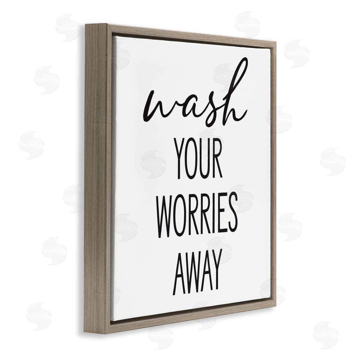 Lettered and Lined Wash Your Worries Away Casual Bathroom Typography Brown Floating Frame Canvas Wall Art Print