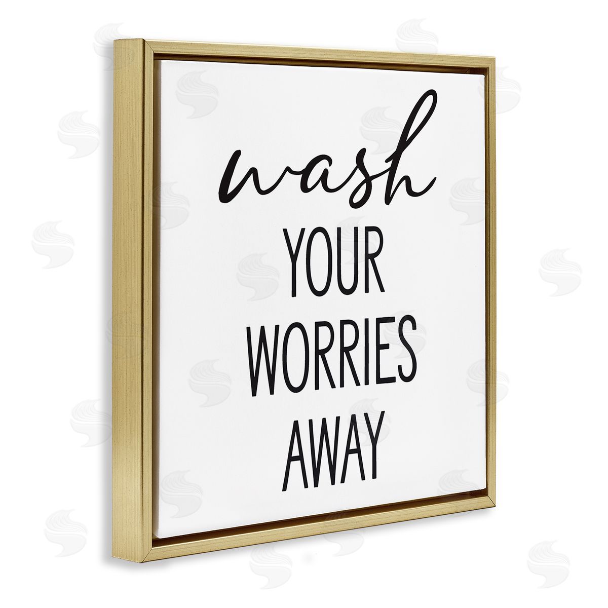 Lettered and Lined Wash Your Worries Away Casual Bathroom Typography Gold Floating Frame Canvas Wall Art Print