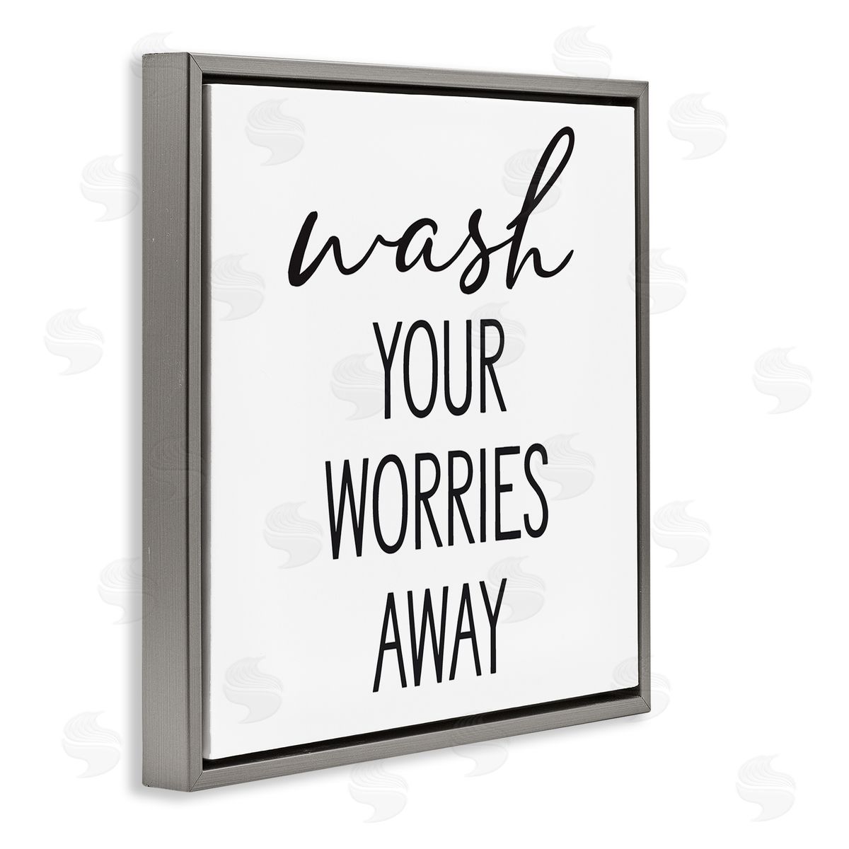 Lettered and Lined Wash Your Worries Away Casual Bathroom Typography Gray Floating Frame Canvas Wall Art Print