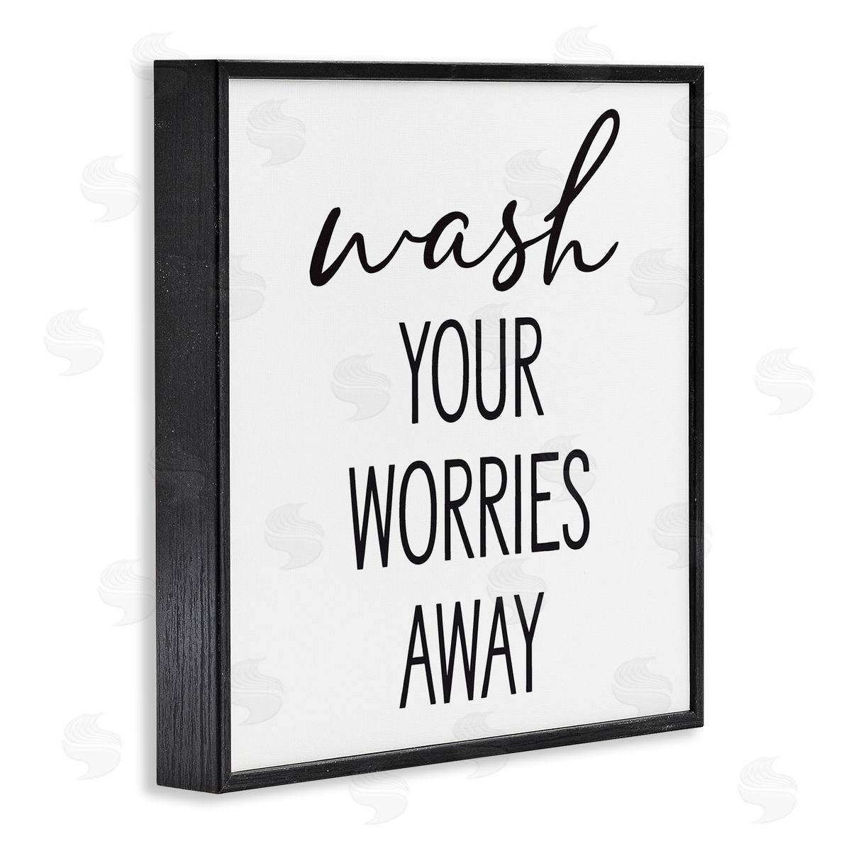 Lettered and Lined Wash Your Worries Away Casual Bathroom Typography Black Framed Glicee Wall Art Print