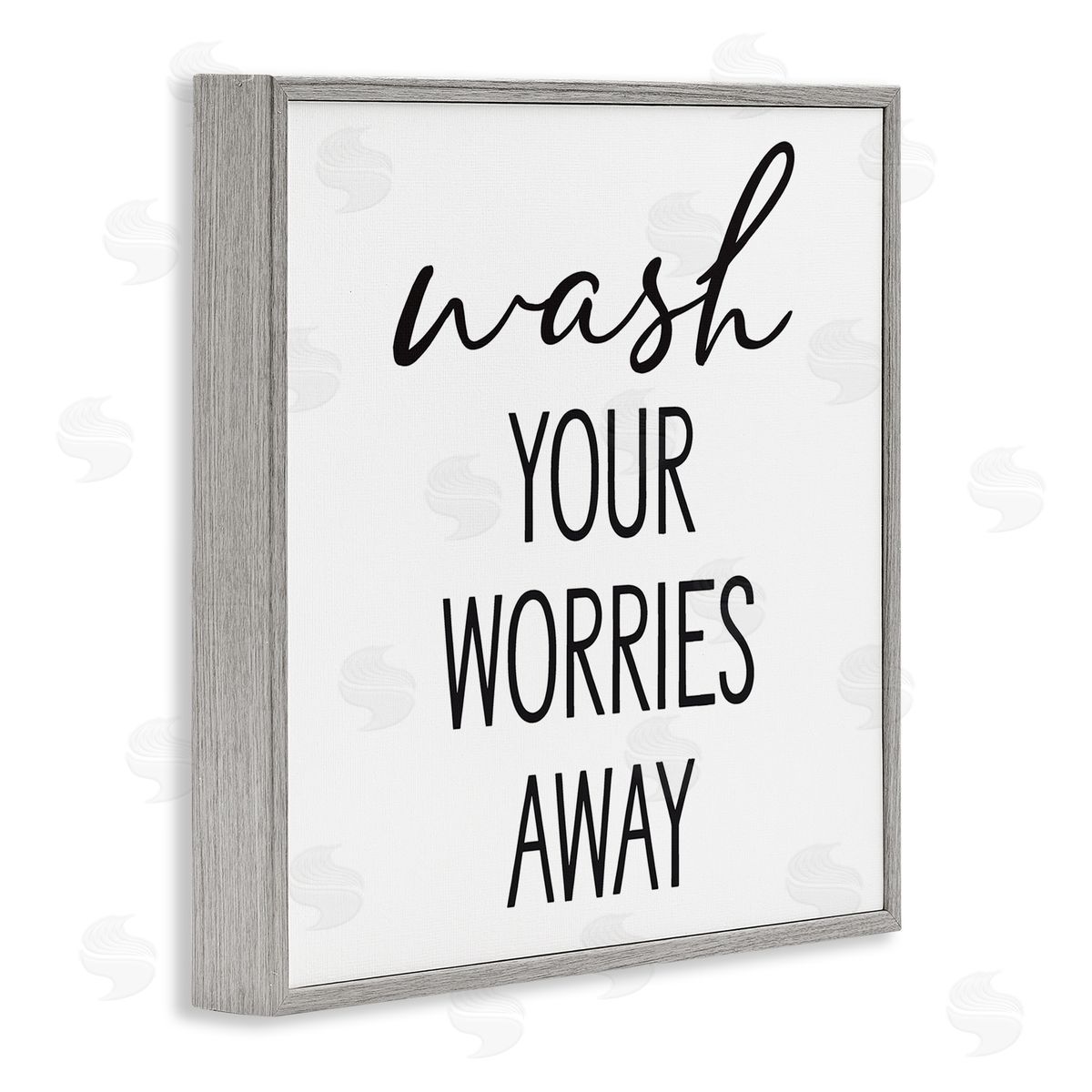 Lettered and Lined Wash Your Worries Away Casual Bathroom Typography Gray Framed Glicee Wall Art Print