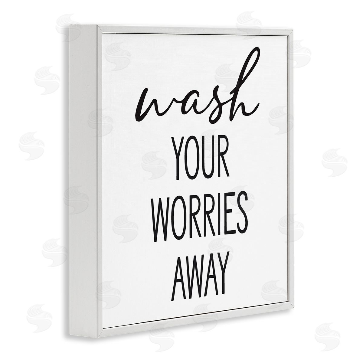 Lettered and Lined Wash Your Worries Away Casual Bathroom Typography White Framed Glicee Wall Art Print