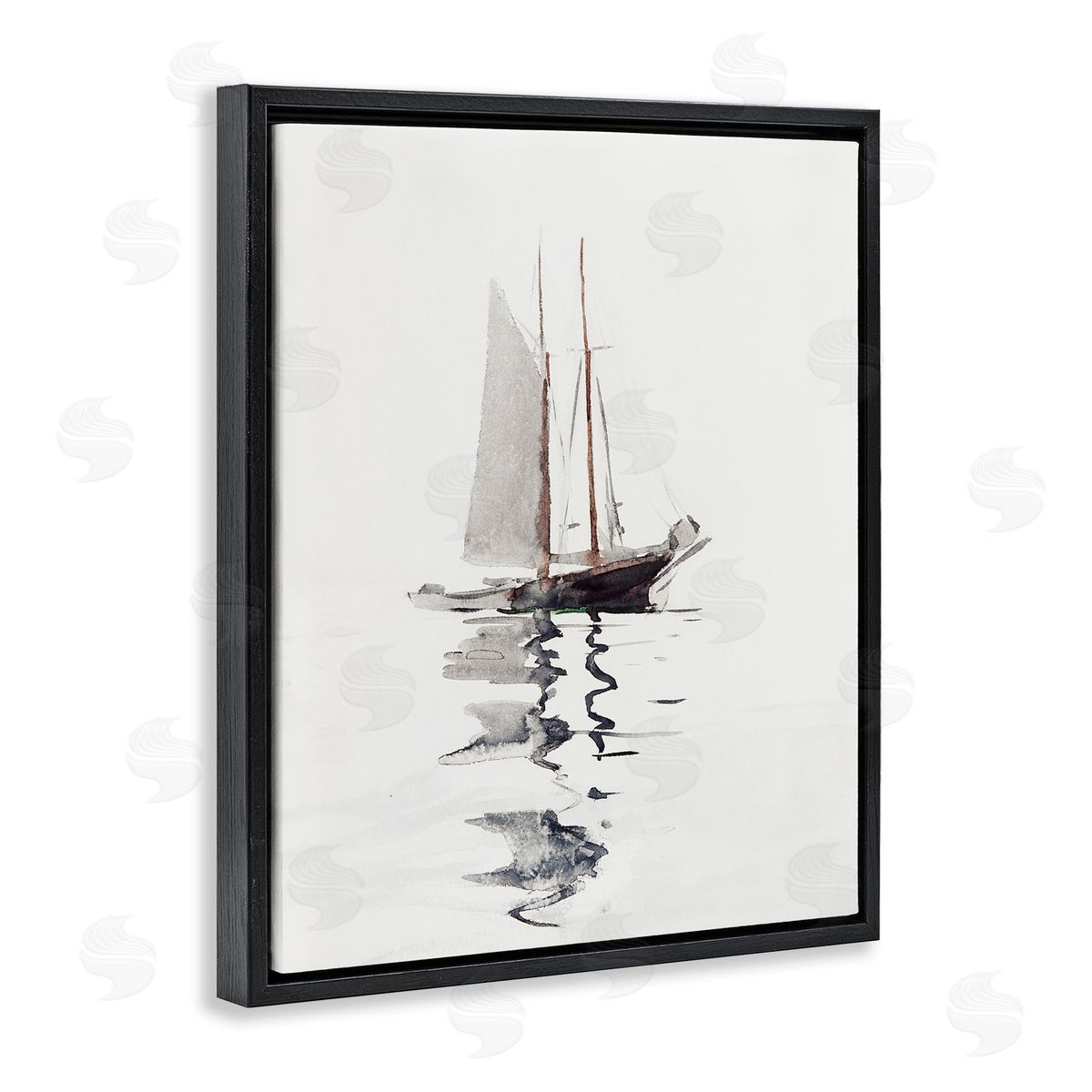 Tranquil Sailboat Vessel Floating Black Floating Frame Canvas Wall Art, Home Decor by Lettered and Lined