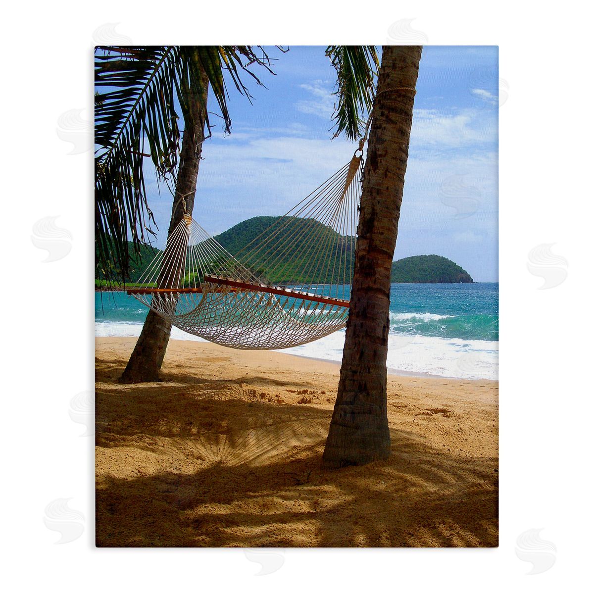 Noah Bay Tropical Summer Vacation Hammock Between Palm Trees Stretched Canvas Wall Art Print