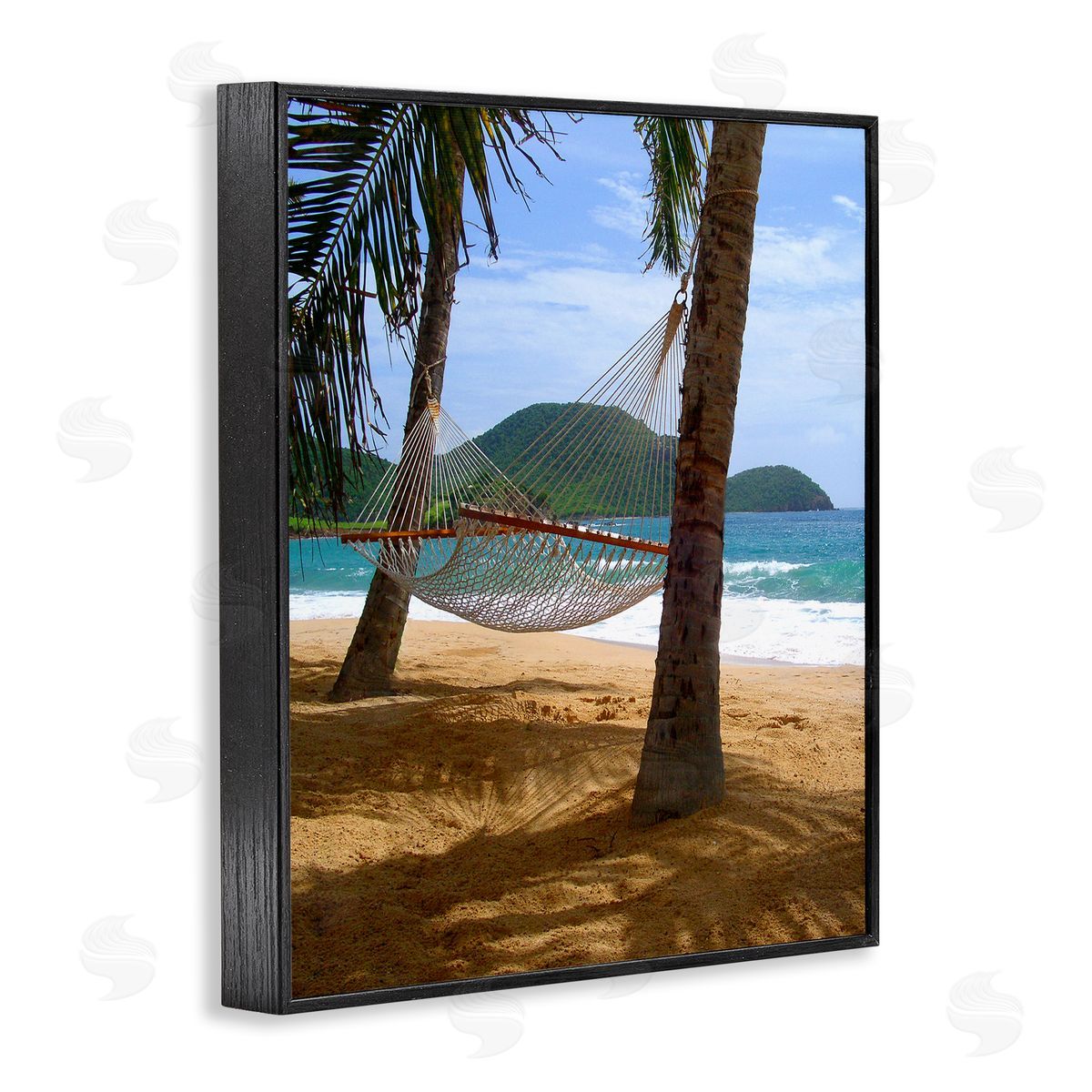 Noah Bay Tropical Summer Vacation Hammock Between Palm Trees Black Framed Giclee Wall Art Print